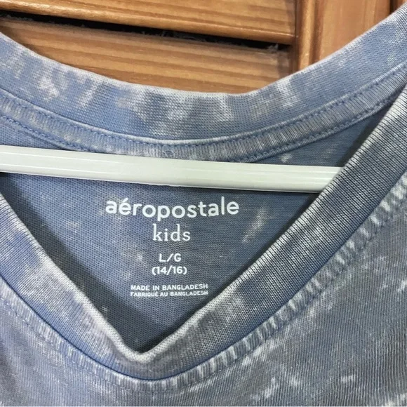 🤩Aeropostale Girls Cropped Malibu Long Sleeve Tee Blue Acid Wash 14/16 - Picture 2 of 5